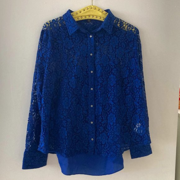 J. Crew Tops - J Crew Blue Lace Button-down Shirt Size 24
